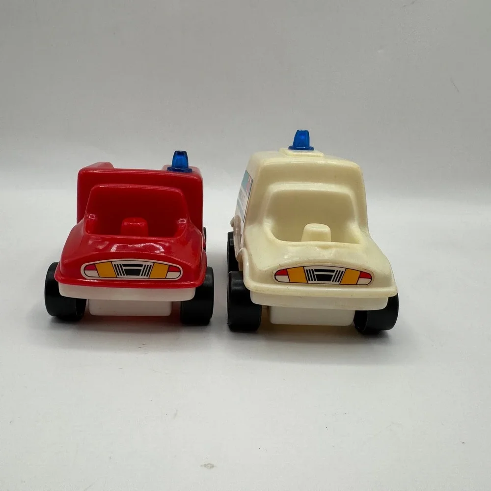 Toy Vehicle Set Toddler Red White Fire Truck Ambulance Hong Kong Vintage